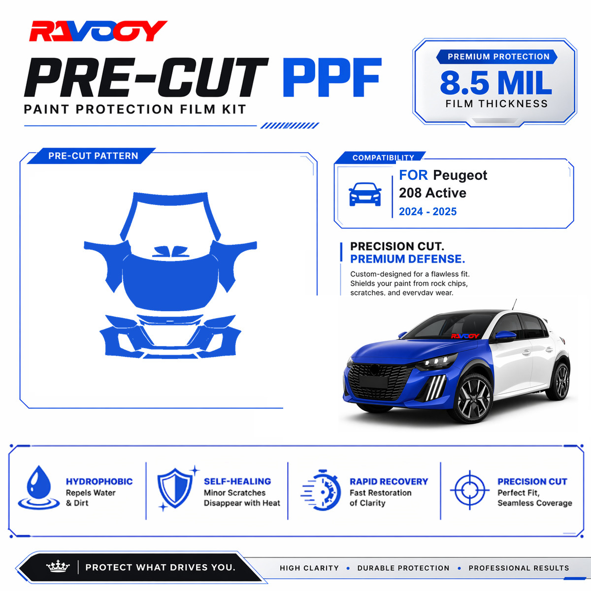 Precut PPF Clear Bra Kit For Peugeot 208 Active 2024-2026 Paint Protection Film