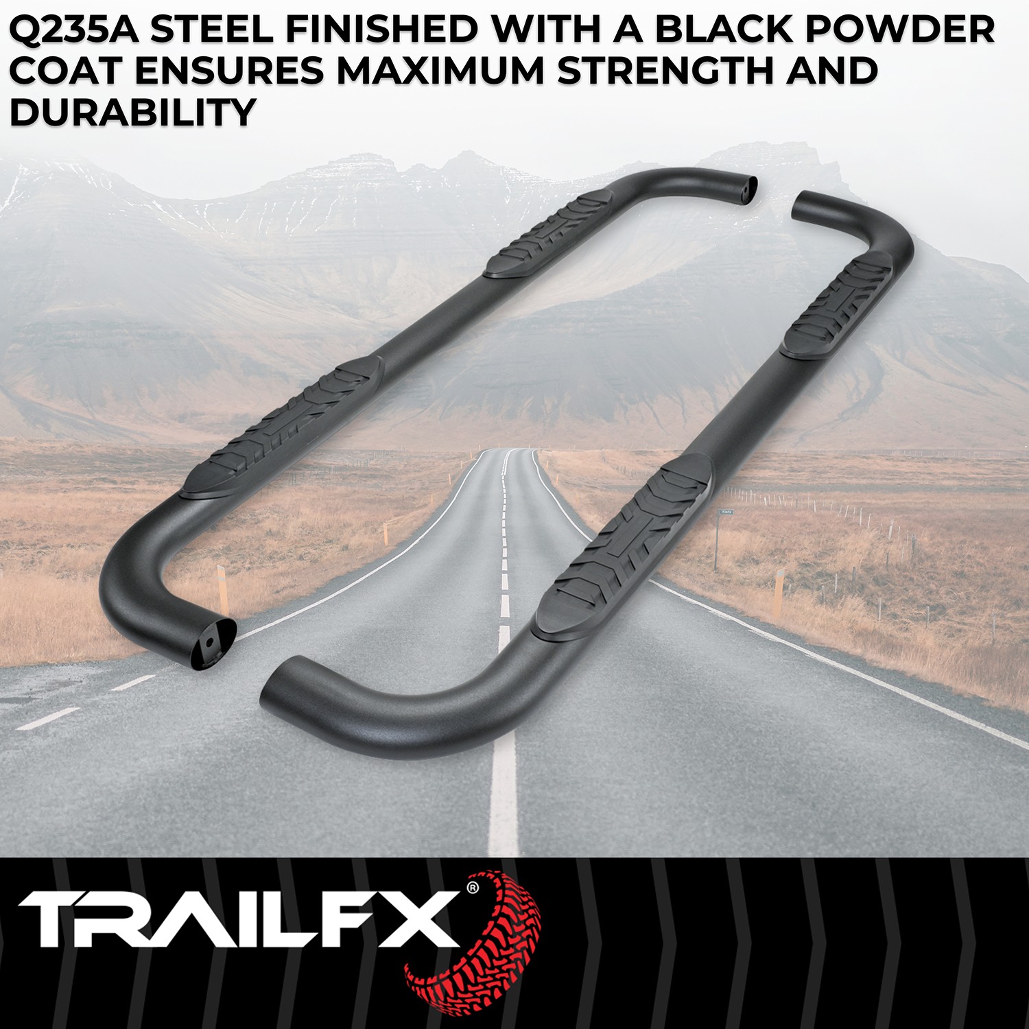 TrailFX A1010B Nerf Bar 4″ Oval Side Steps Black Steel Frame Mount