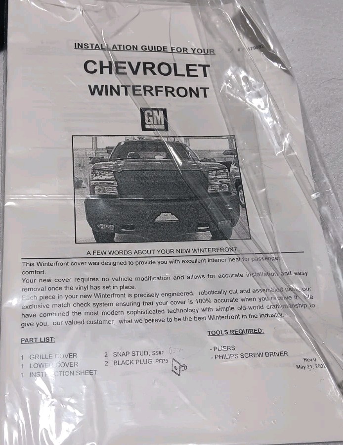New OEM 2003 – 07 Chevy Silverado GMC Bra / Protector / Cold Weather Cover !