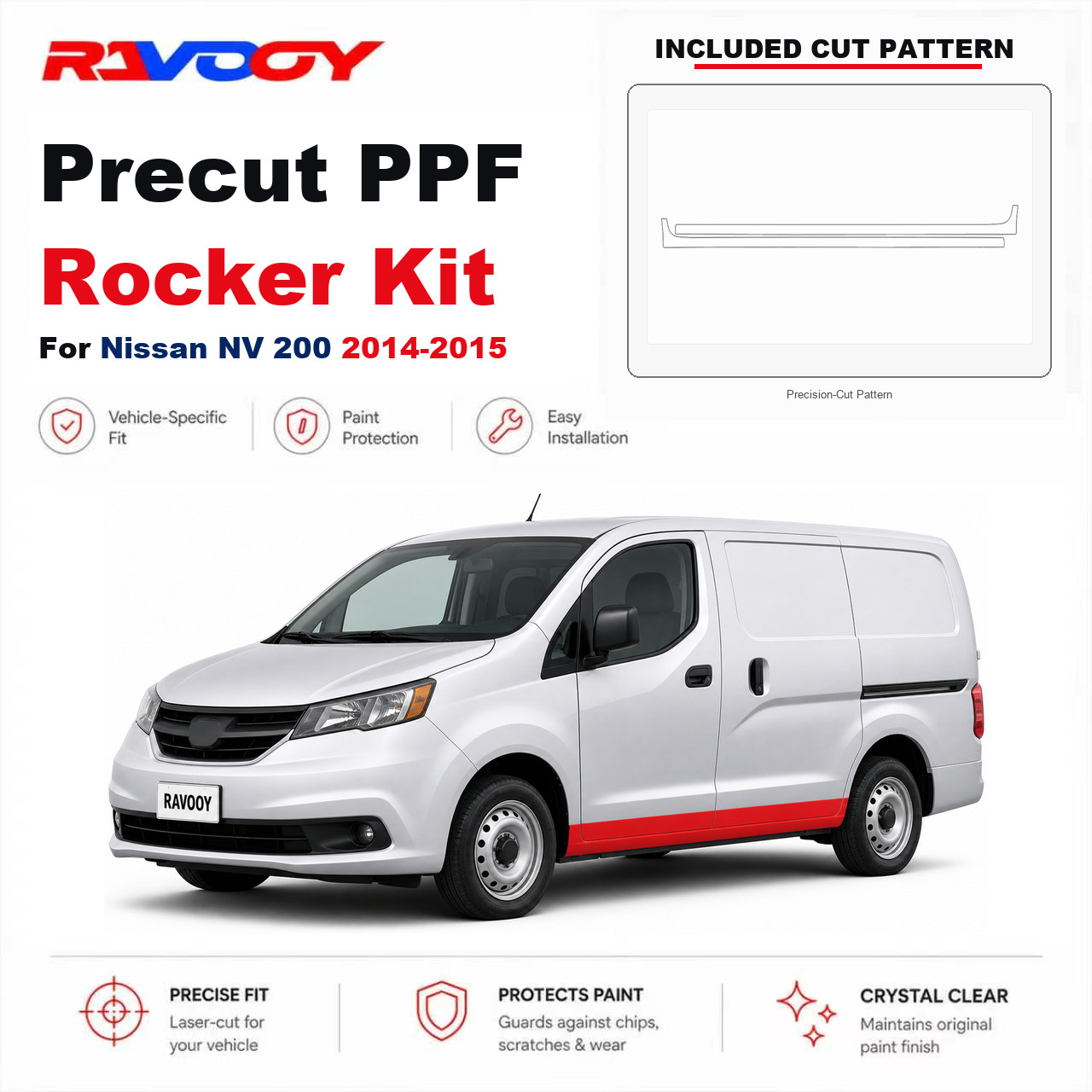 Precut PPF Rocker Panel Kit Clear Bra 8.5mil TPU For 2014-2015 Nissan NV 200