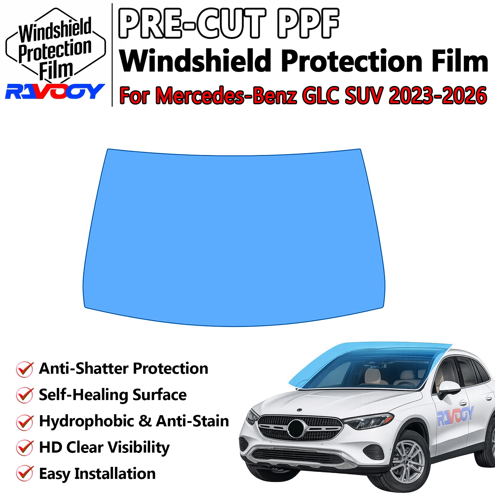 PreCut Front Windshield Protection Film For Mercedes-Benz GLC SUV 2023-2026