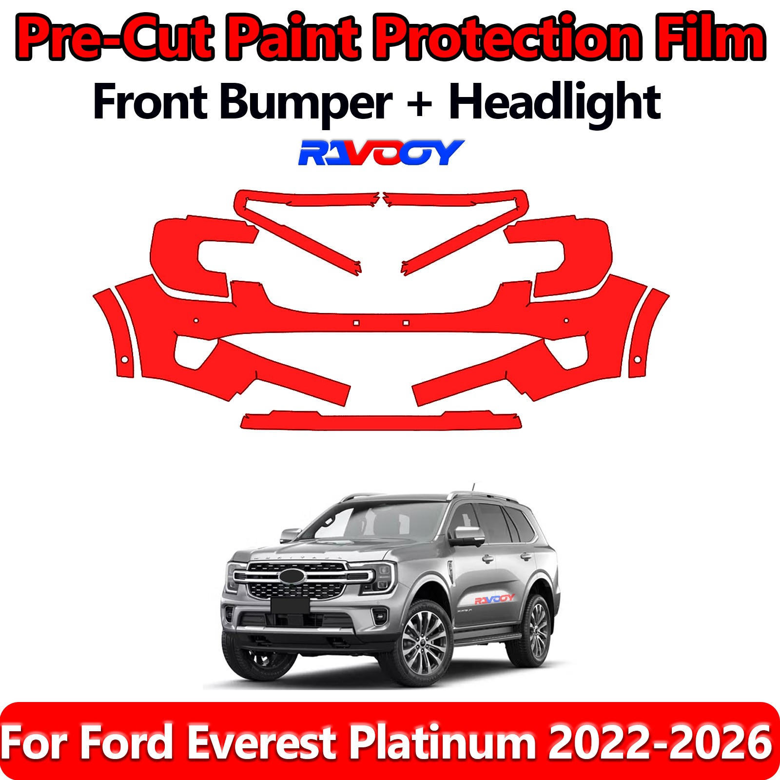 8.5Mil PreCut Front Bumper PPF Kit Film For Ford Everest Platinum 2022-2026