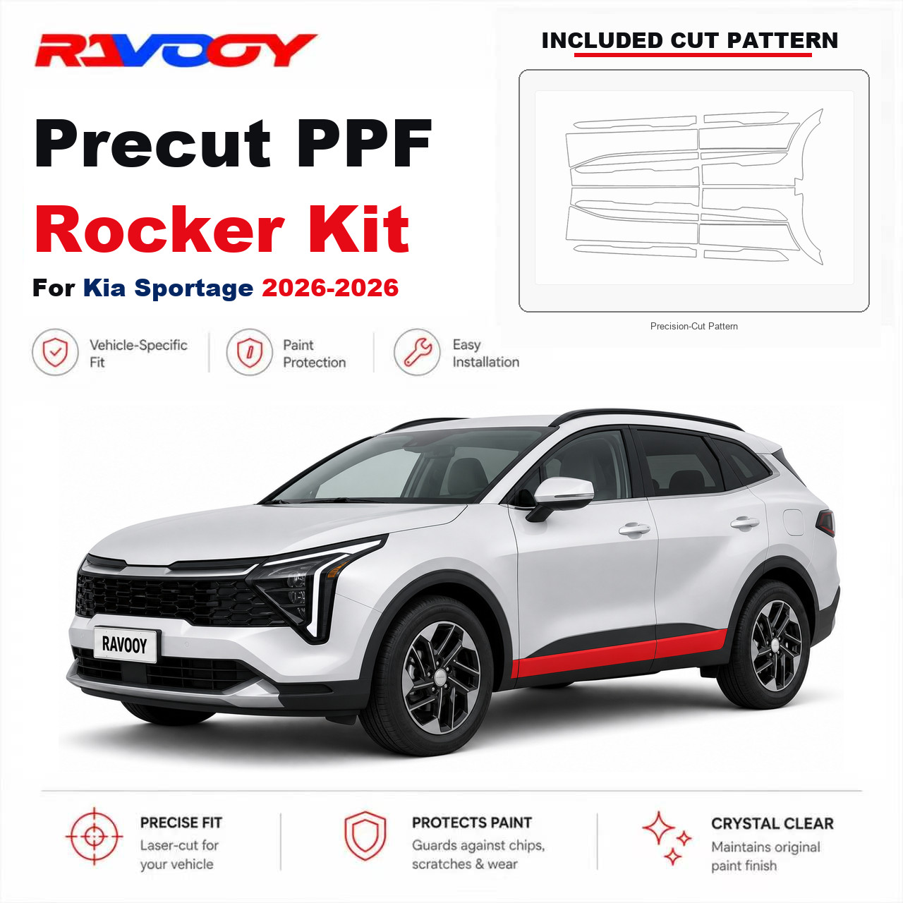 Precut PPF Rocker Panel Kit Clear Bra 8.5mil TPU For 2026 Kia Sportage