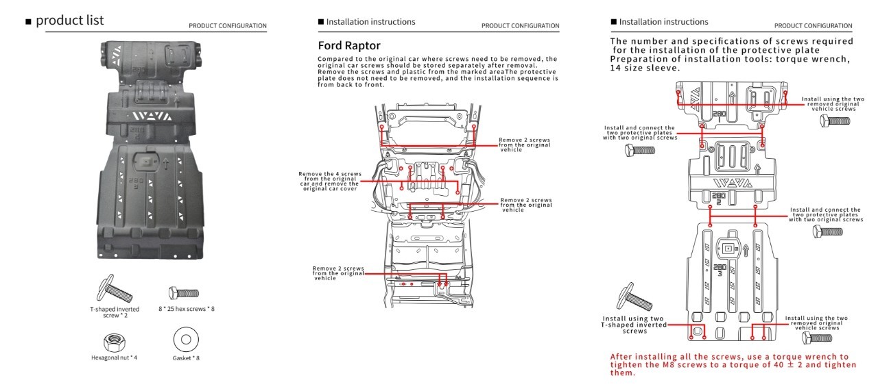 Full Skid Plate Package with Front Transmission Skid Plate For 2015-22 Ford F150