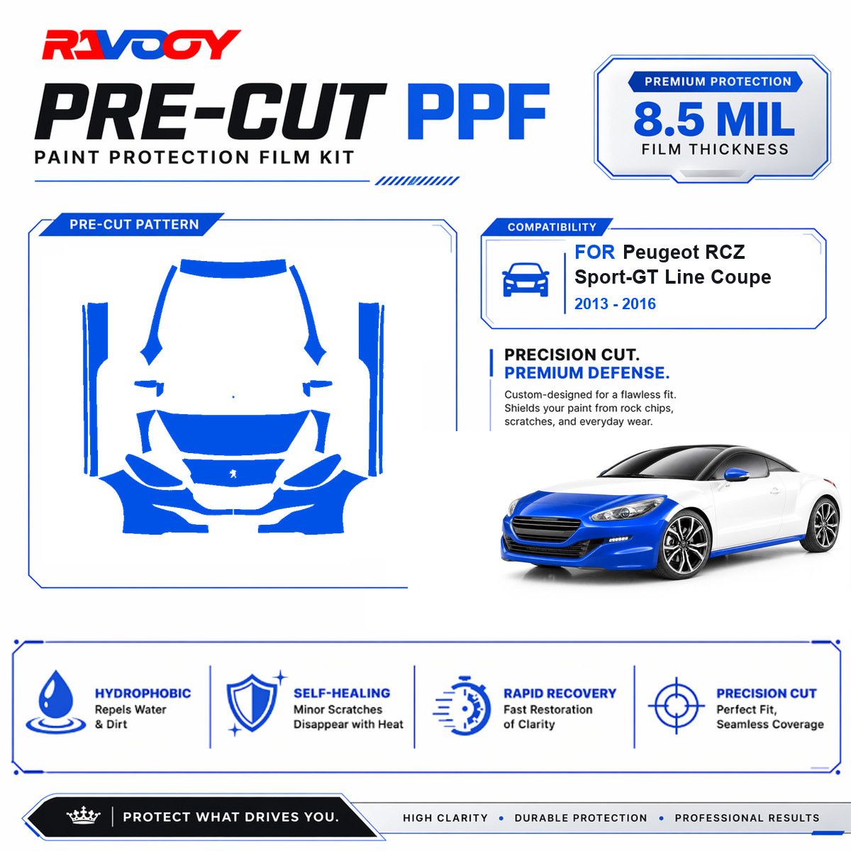 Precut PPF Front Kit Rockers For 2013-2016 Peugeot RCZ Sport-GT Line Coupe