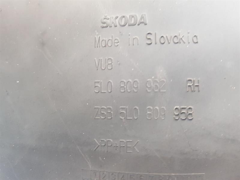 2012 SKODA YETI FRONT ARCH LINER RH DRIVER SIDE 5 DOOR HATCHBACK 5L0809962