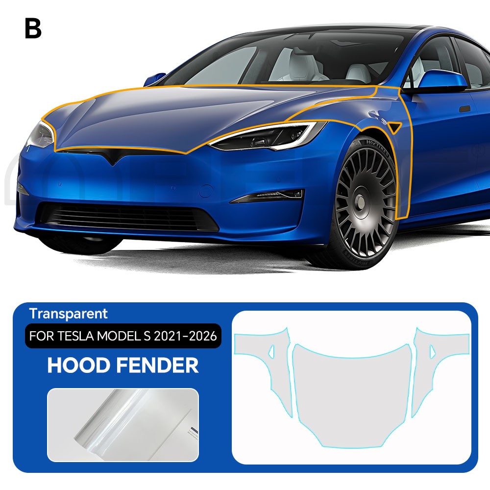 Tesla Model S 2021-2026 Full Front PreCut Paint Protection Film Clear Bra PPF
