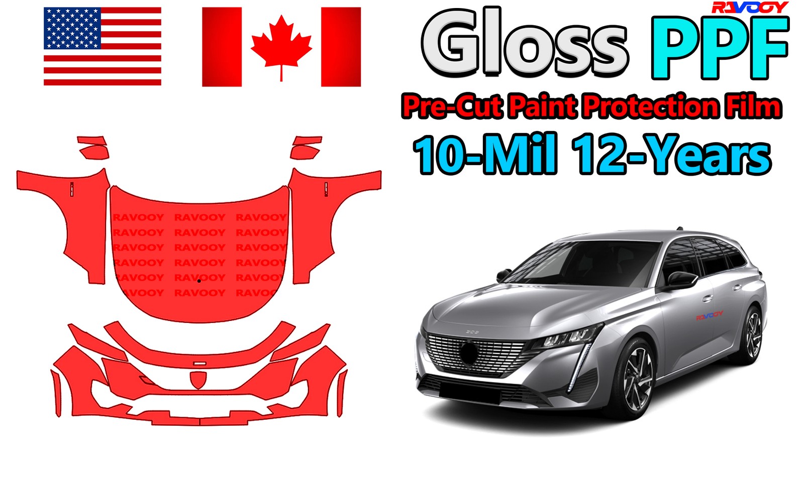 PreCut PPF Paint Protection Film For Peugeot 308 Baseure 2022-2026 8.5mil TPU