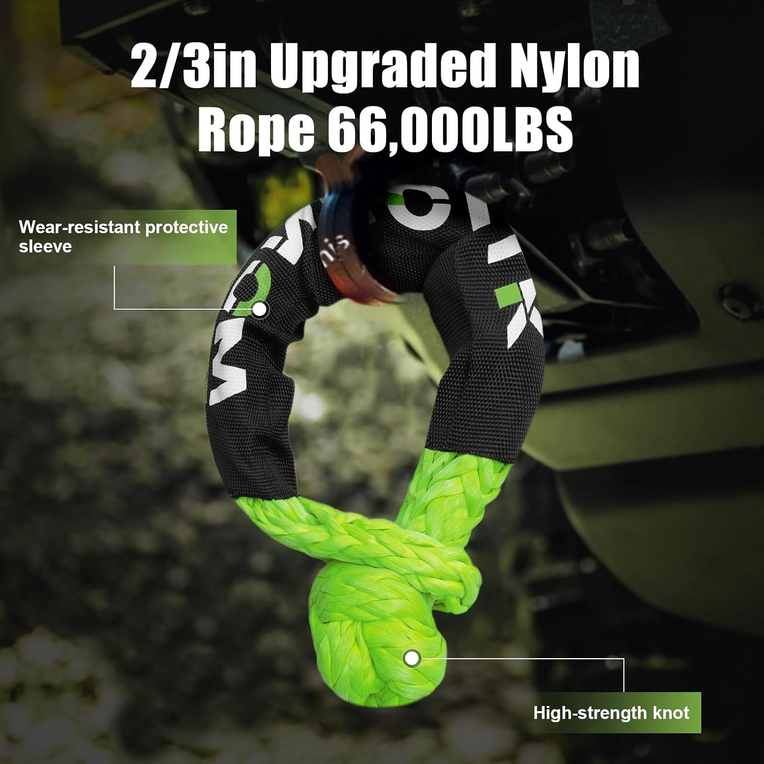 Synthetic Soft Shackle Rope 3/4x23Inch 66000LBS Max Break 2PCS Off-Road, Towing,