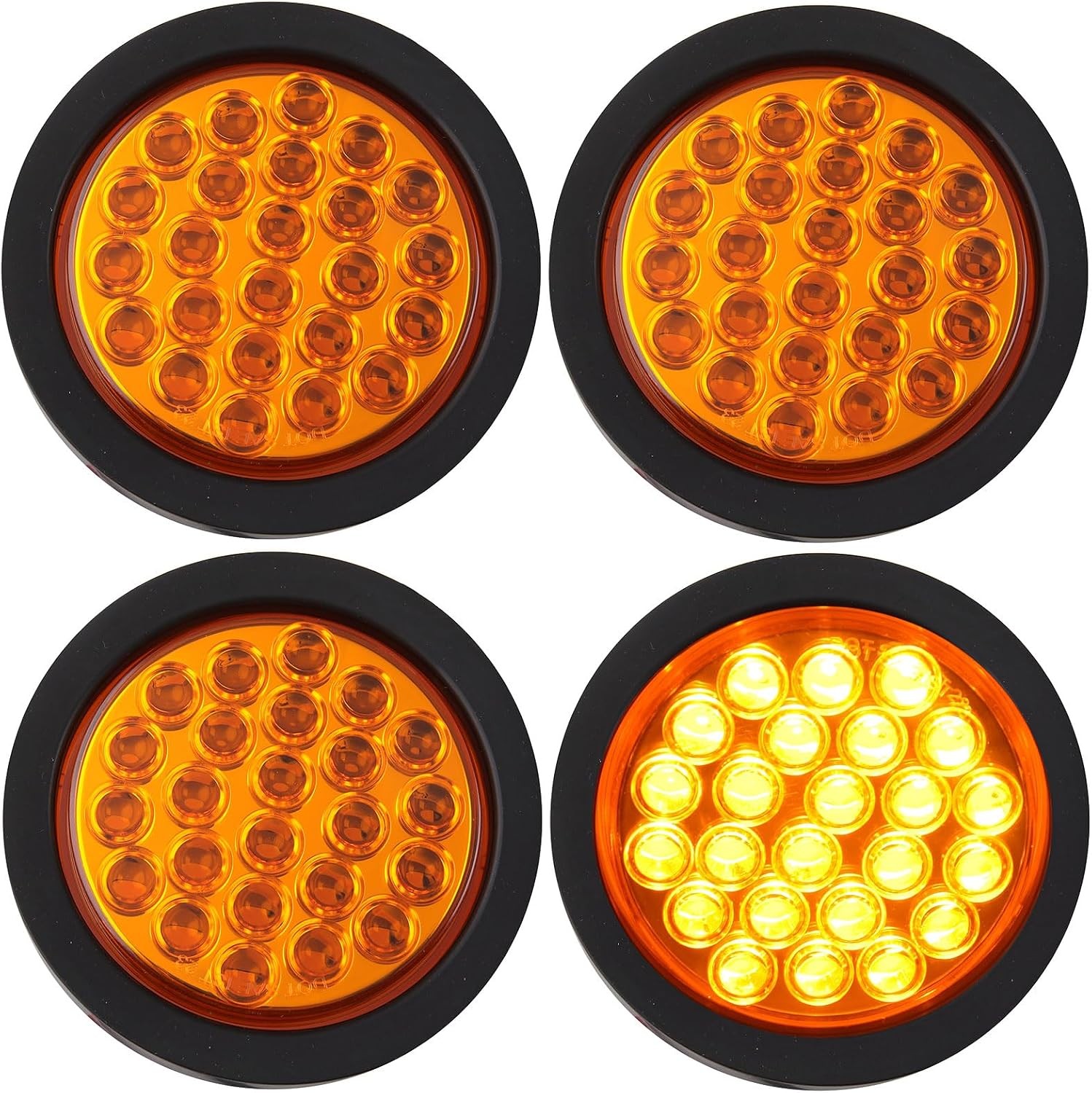 4Pcs 4 Inch Round Amber 24 LED Strobe Lights Solid Flash Patterns Truck Towing T
