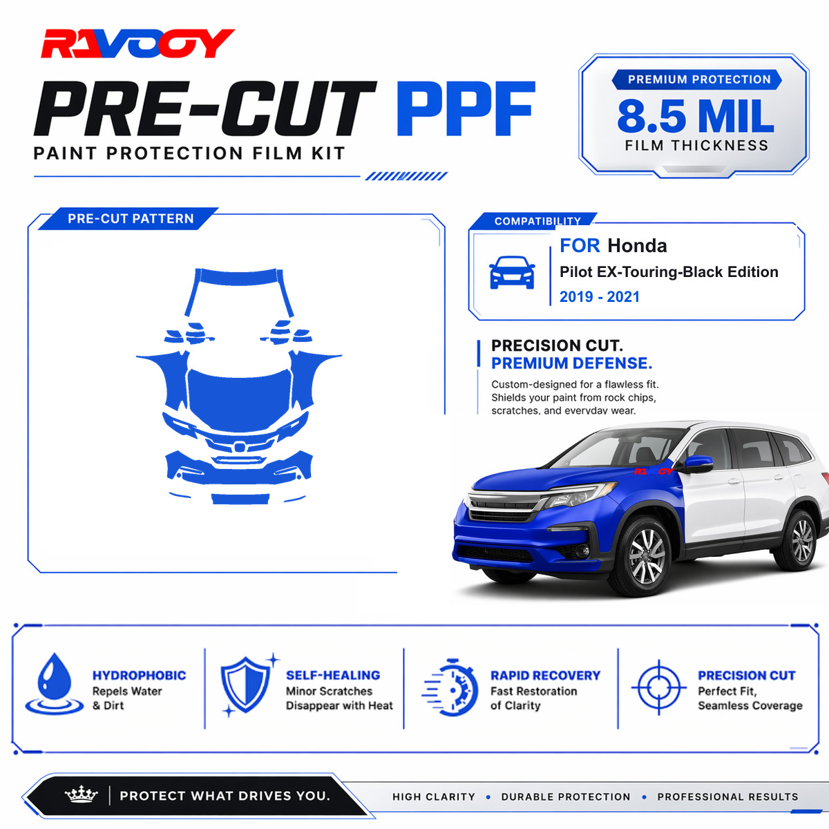 Precut PPF Clear Bra Kit For Honda Pilot EX-Touring-Black Edition 2019-2021