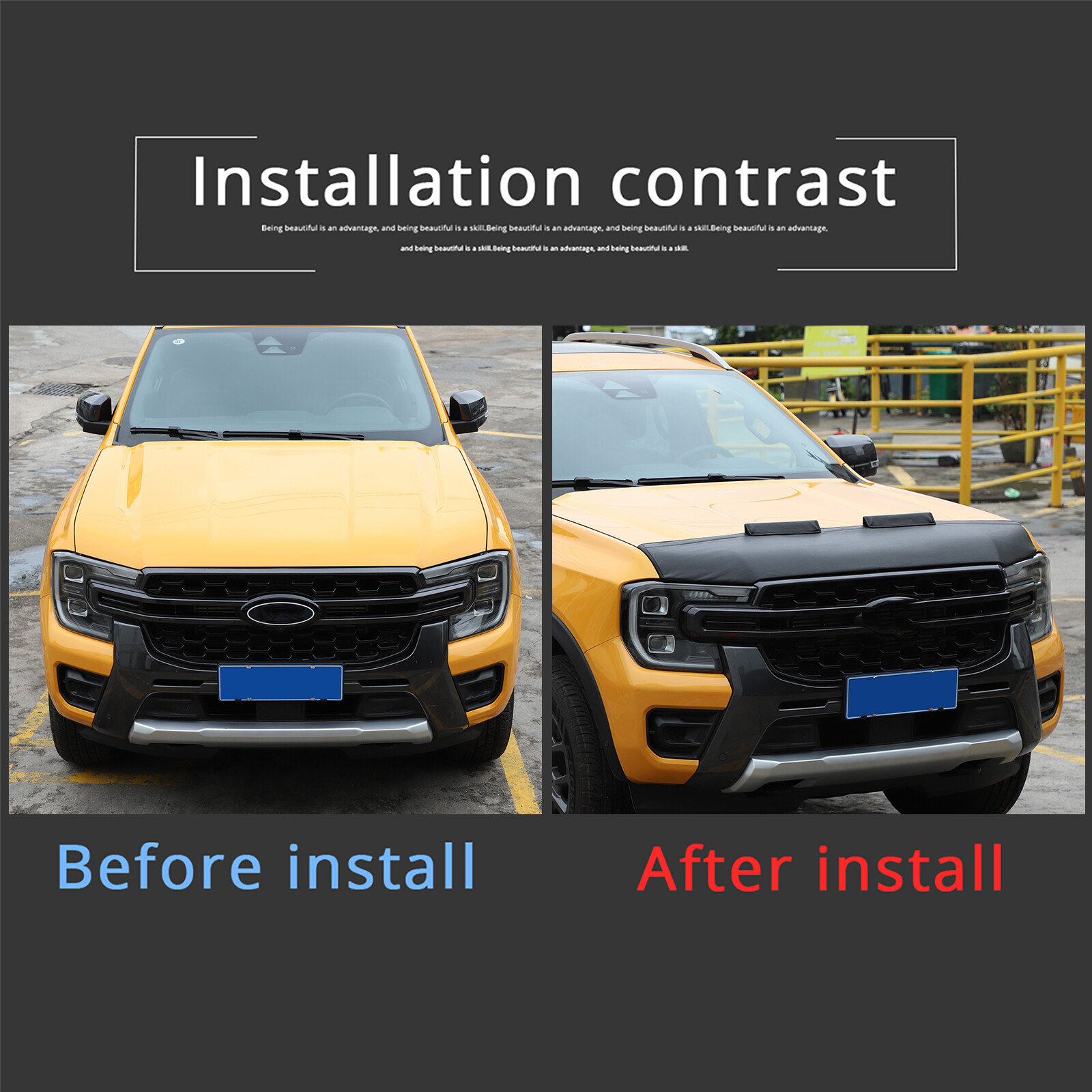 Front Hood Bonnet Mask Hood Bra Engine End Bra Protector Fits Ford Ranger 2024+