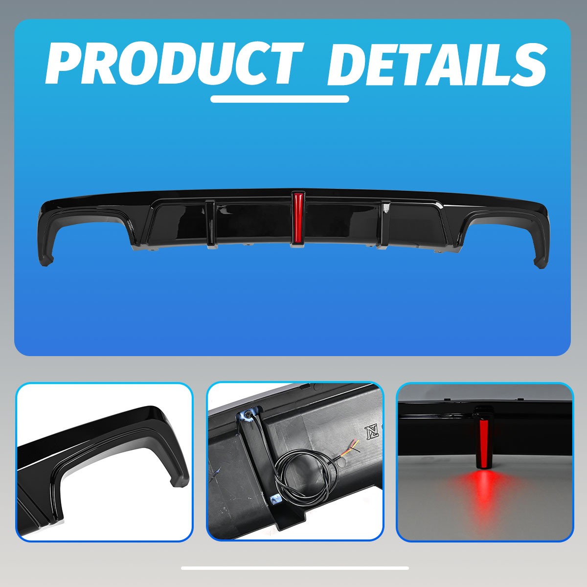 For BMW 5 Series G30 LCI 2021-23 Rear Bumper Diffuser Lip Splitter w/ LED light