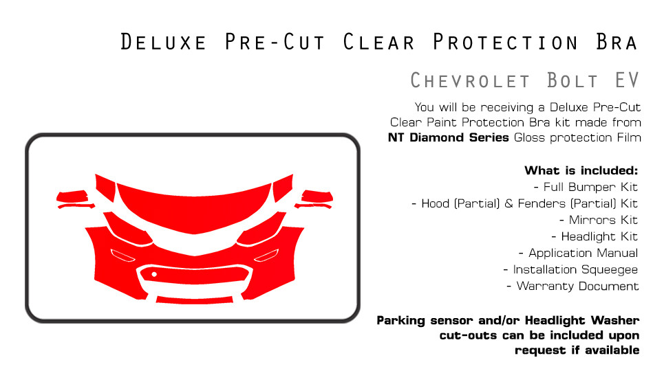 Chevrolet Bolt EV 2017-2021 PreCut Paint Protection Film Clear Bra PPF