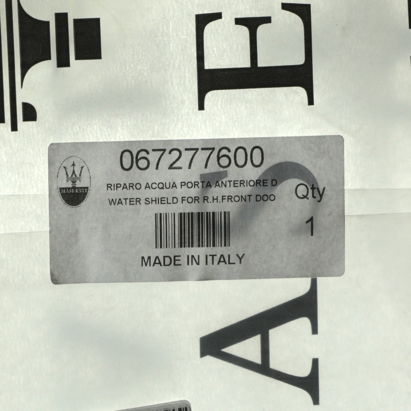 GENUINE MASERATI 2005-2013 QTP Right Front Door Water Shield Panel NEW 67277600