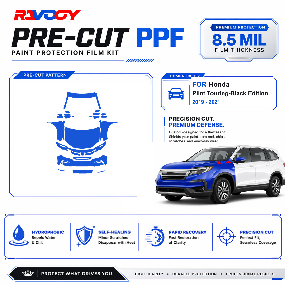 Precut PPF Clear Bra Kit For Honda Pilot Touring-Black Edition 2019-2021