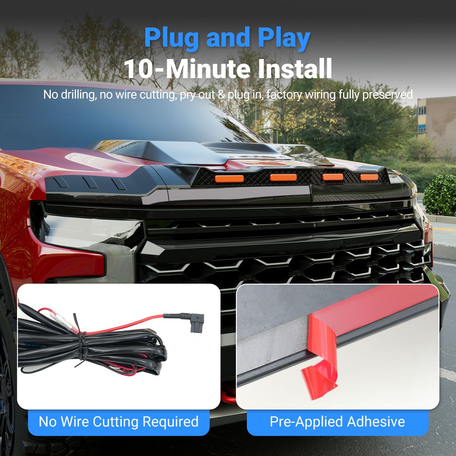 Hood Protector with LED Light For 2019-2024 Chevrolet Silverado ZR2 Deflector