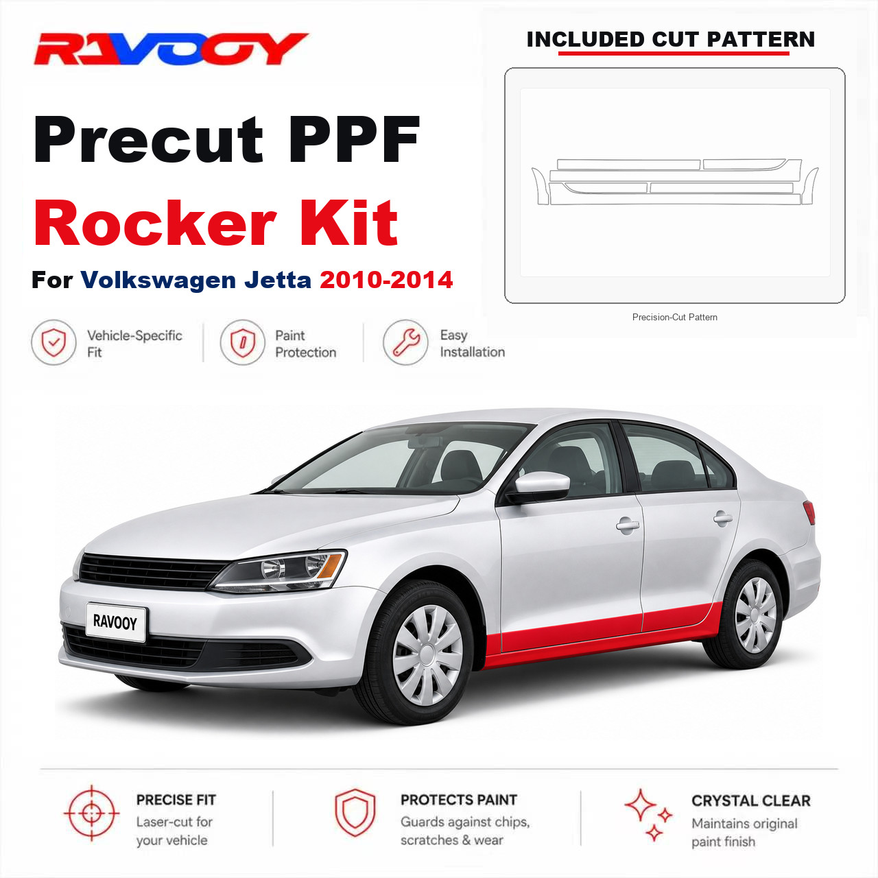 Precut PPF Rocker Panel Kit Clear Bra 8.5mil TPU For 2010-2014 Volkswagen Jetta