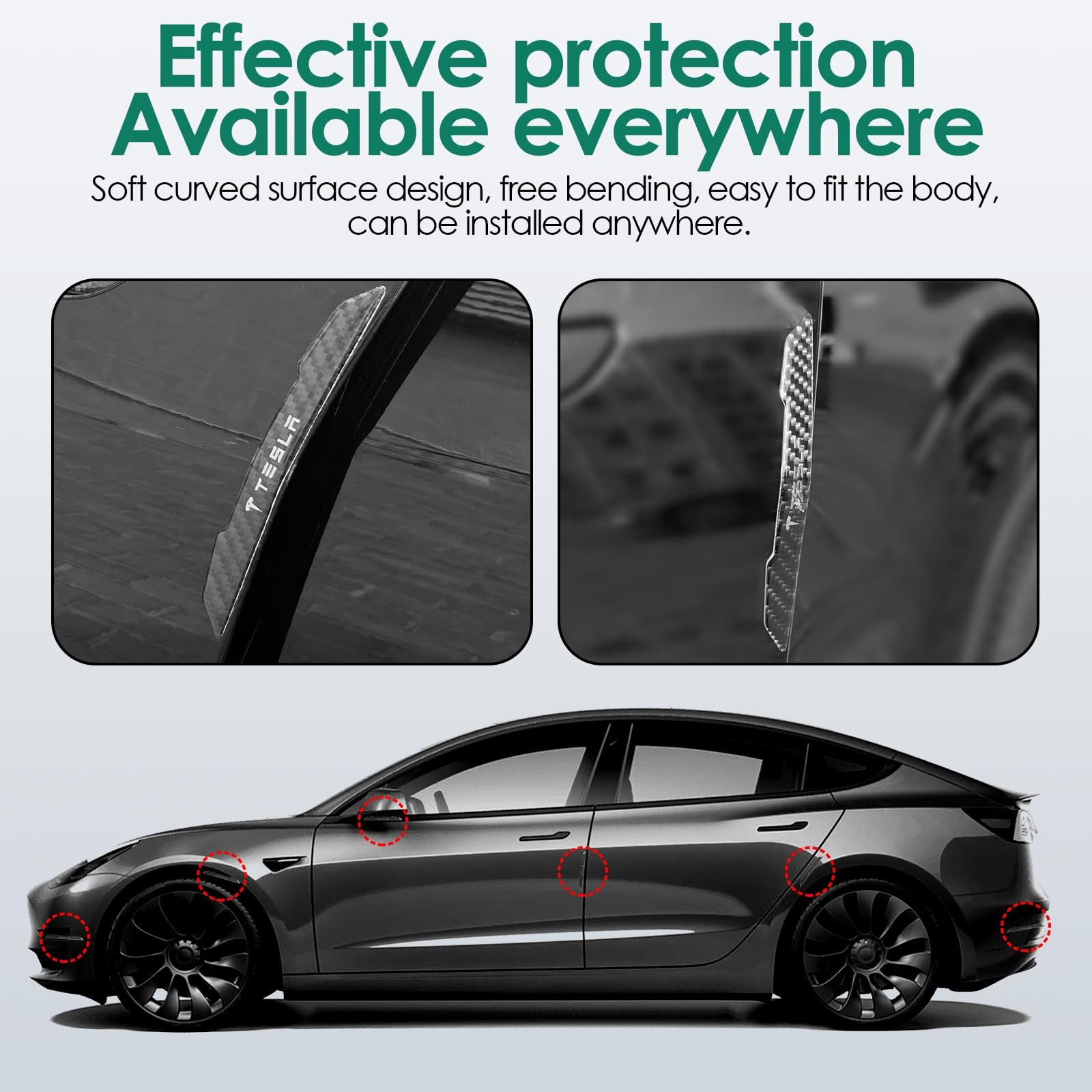 ONKENTET 4 Pcs Car Door Corner Bumper Guards Strip Tesla Models, Black