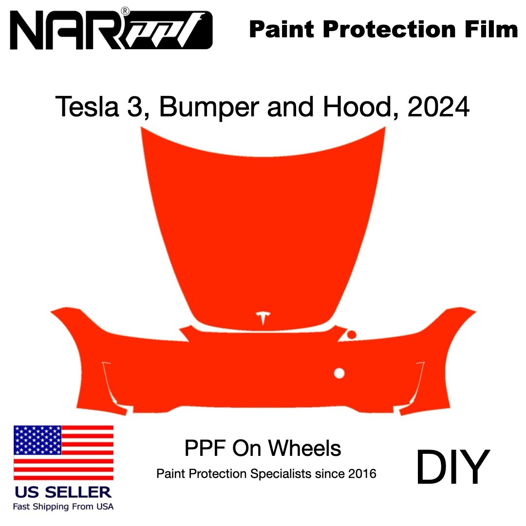 Tesla 3, 2024 Performance, Pre-Cut Kit DIY, Front Bumper and Hood, PPF, Gloss