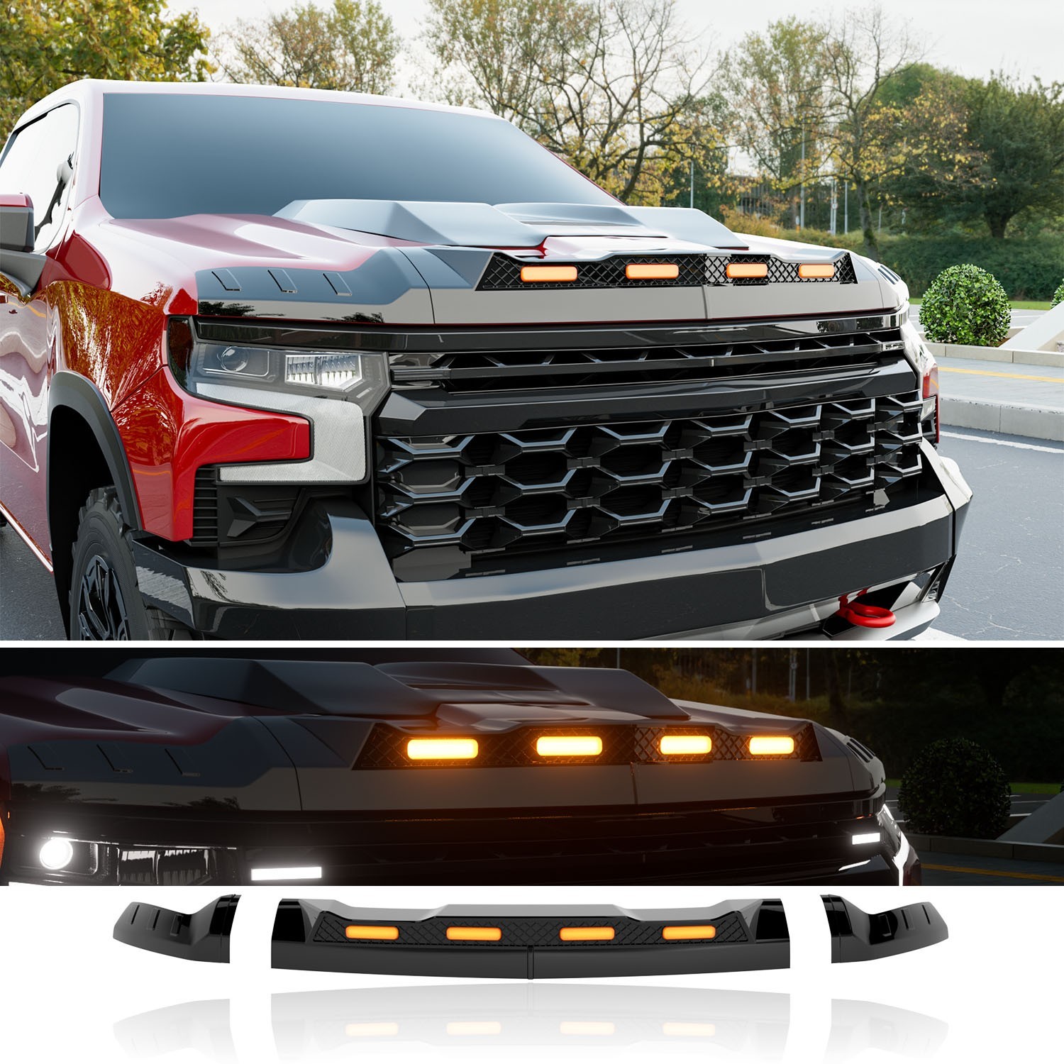 Hood Protector with LED Light For 2019-2024 Chevrolet Silverado ZR2 Deflector