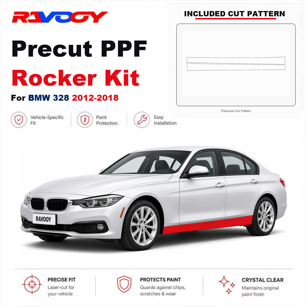 Precut PPF Rocker Panel Kit Clear Bra 8.5mil TPU For 2012-2018 BMW 328