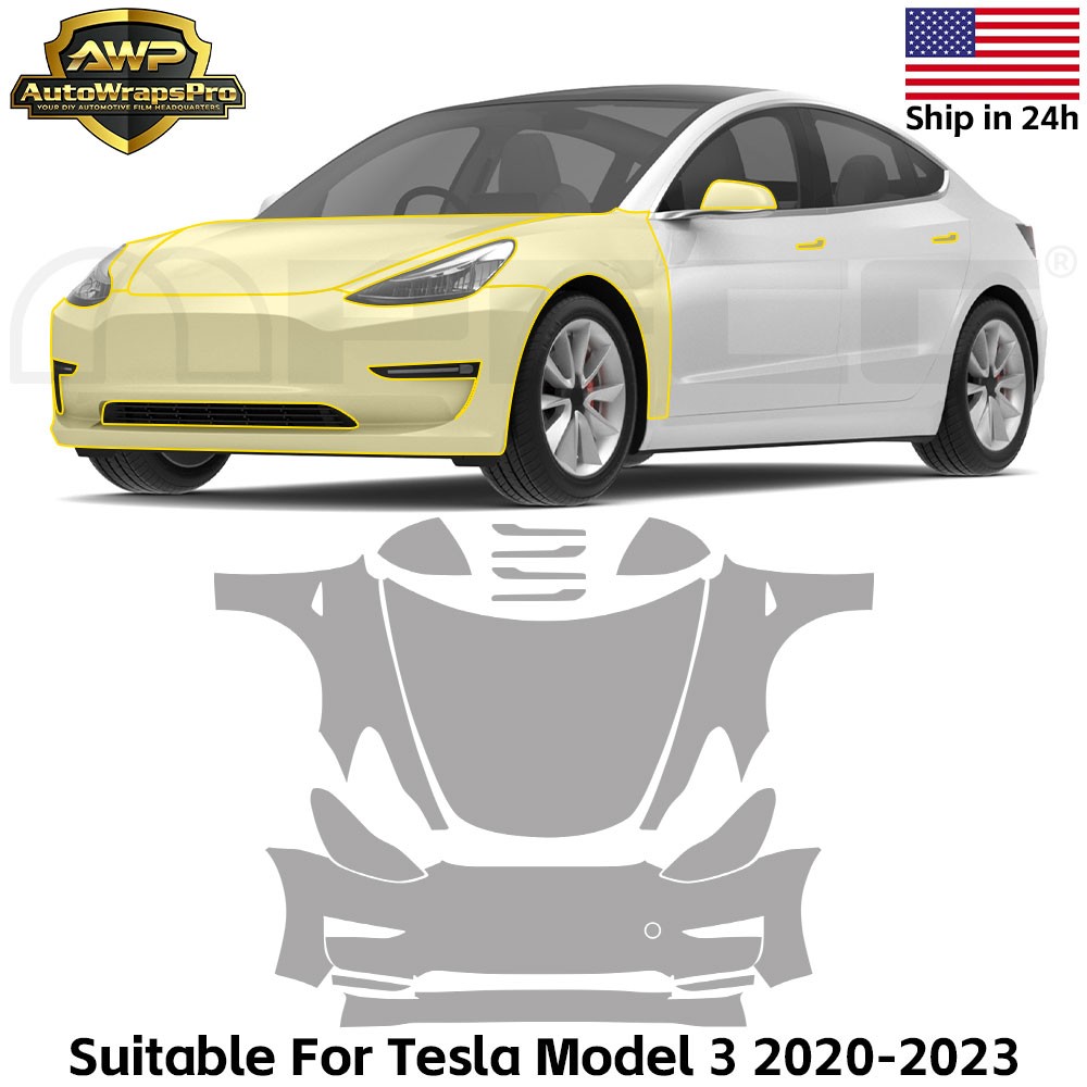 Tesla Model 3 2017-2023 Full Front PreCut Paint Protection Film Clear Bra PPF