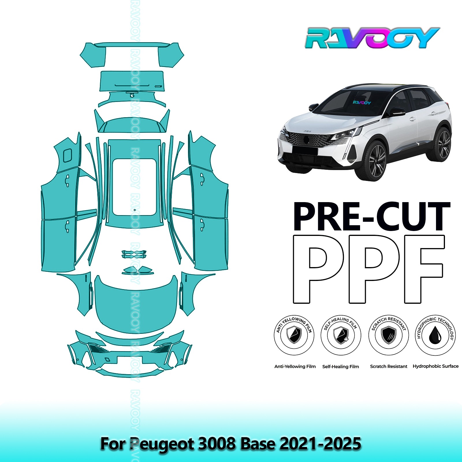 For Peugeot 3008 Base GT 2021-2026 Full Car PreCut Paint Protection Film PPF