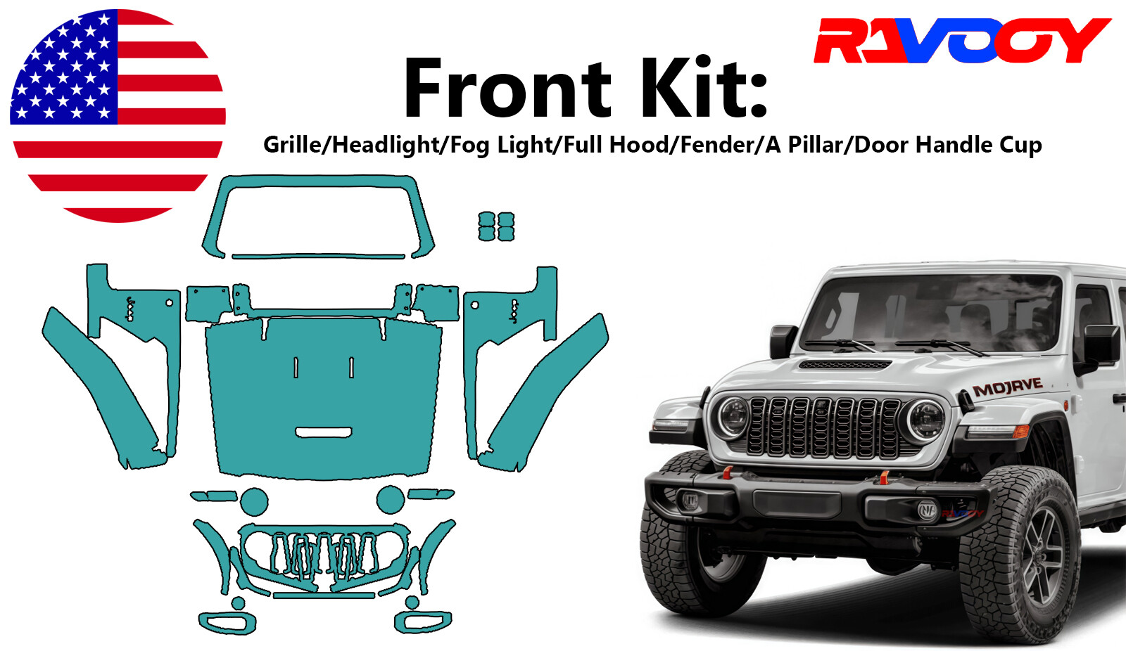 For Jeep Gladiator Mojave-Mojave X 2024-2026 Paint Protection Film PreCut PPF