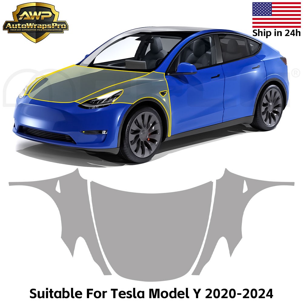 Tesla Model Y 2020-2024 Hood Fender PreCut Paint Protection Film Clear Bra PPF