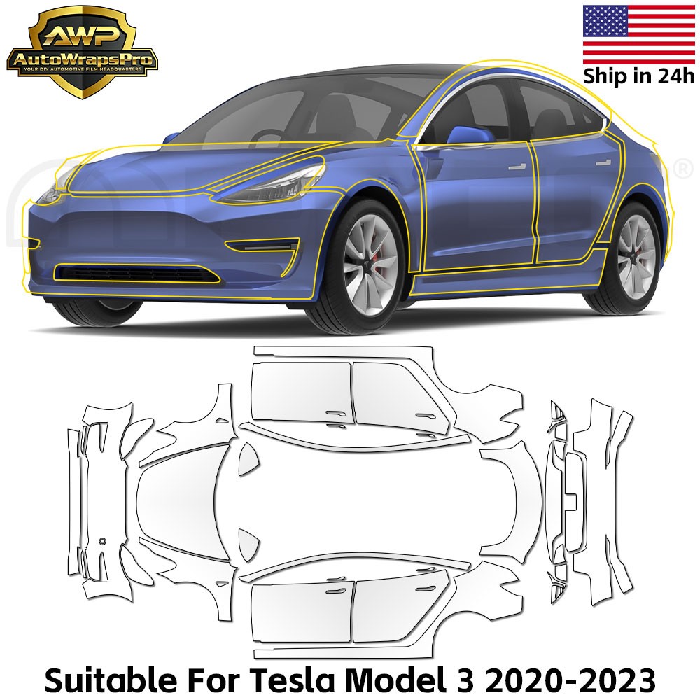 Tesla Model 3 2017-2023 Full Car PreCut Paint Protection Film TPU Clear Bra PPF