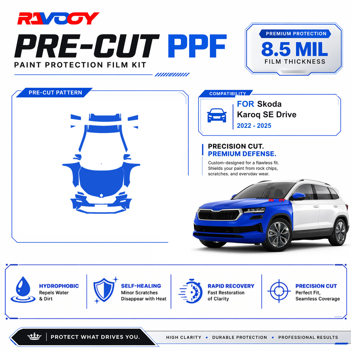 Precut PPF Clear Bra Kit For Skoda Karoq SE Drive 2022-2026 8.5mil Self-Healing