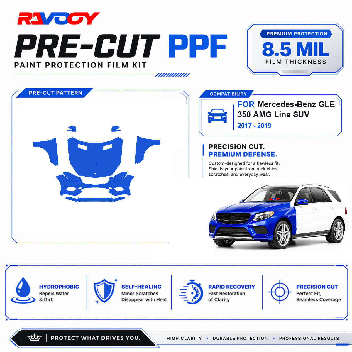 Precut PPF Clear Bra Kit For Mercedes-Benz GLE 350 AMG Line SUV 2017-2019