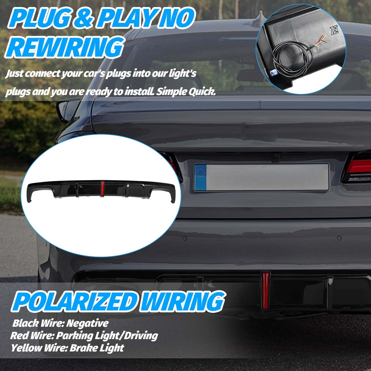 For BMW 5 Series G30 LCI 2021-23 Rear Bumper Diffuser Lip Splitter w/ LED light