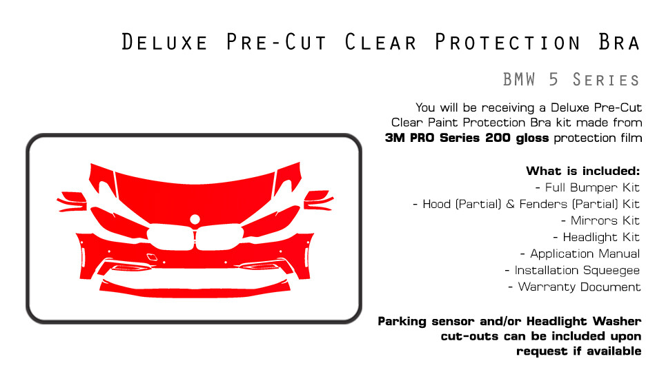 BMW 5 Series 2017-2020 3M PRO Series PreCut Paint Protection Film Clear Bra PPF