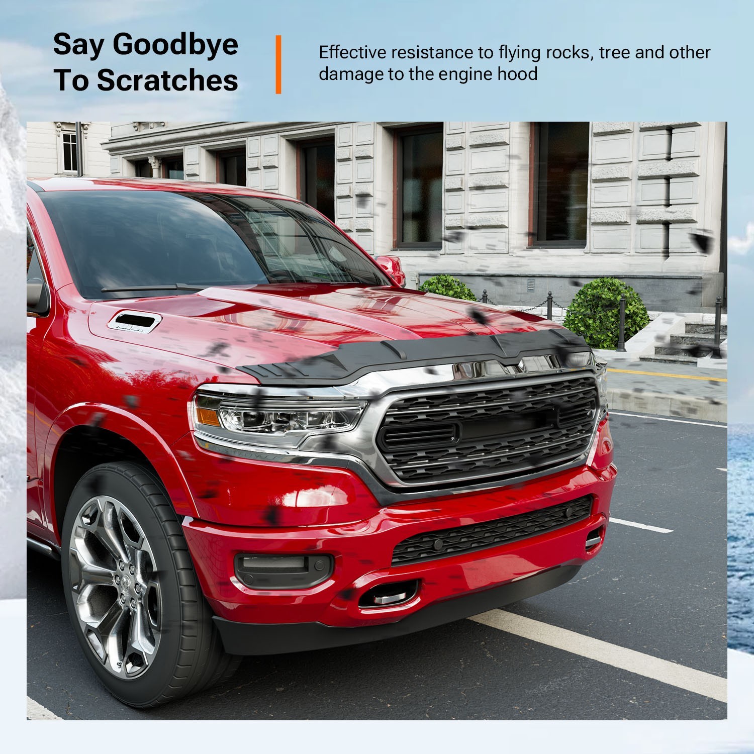 Hood Protector Compatible with 2019-2026 Dodge RAM 1500 Deflector Upgraded TPE