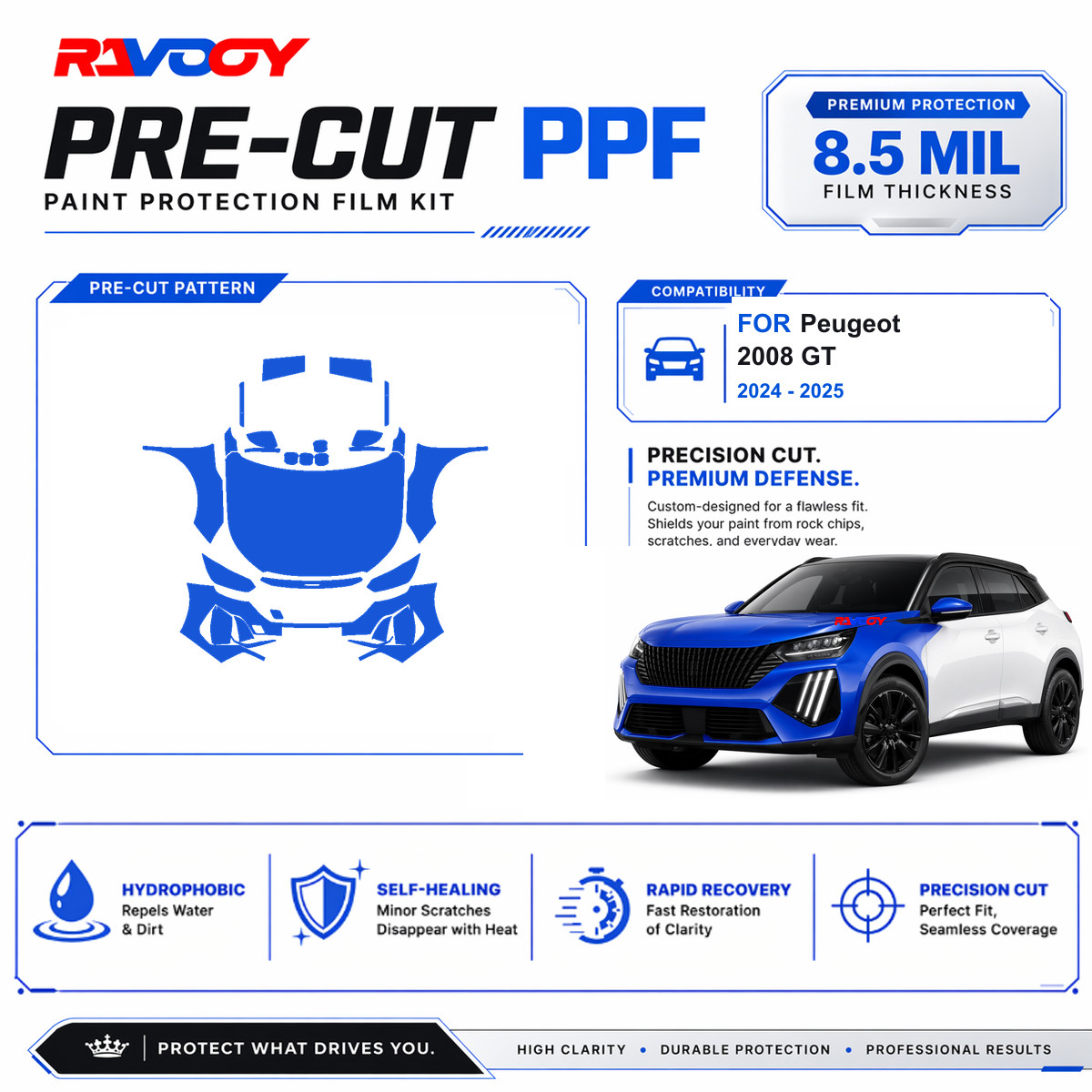 Precut PPF Clear Bra Kit For Peugeot 2008 GT 2024-2026 Paint Protection Film TPU