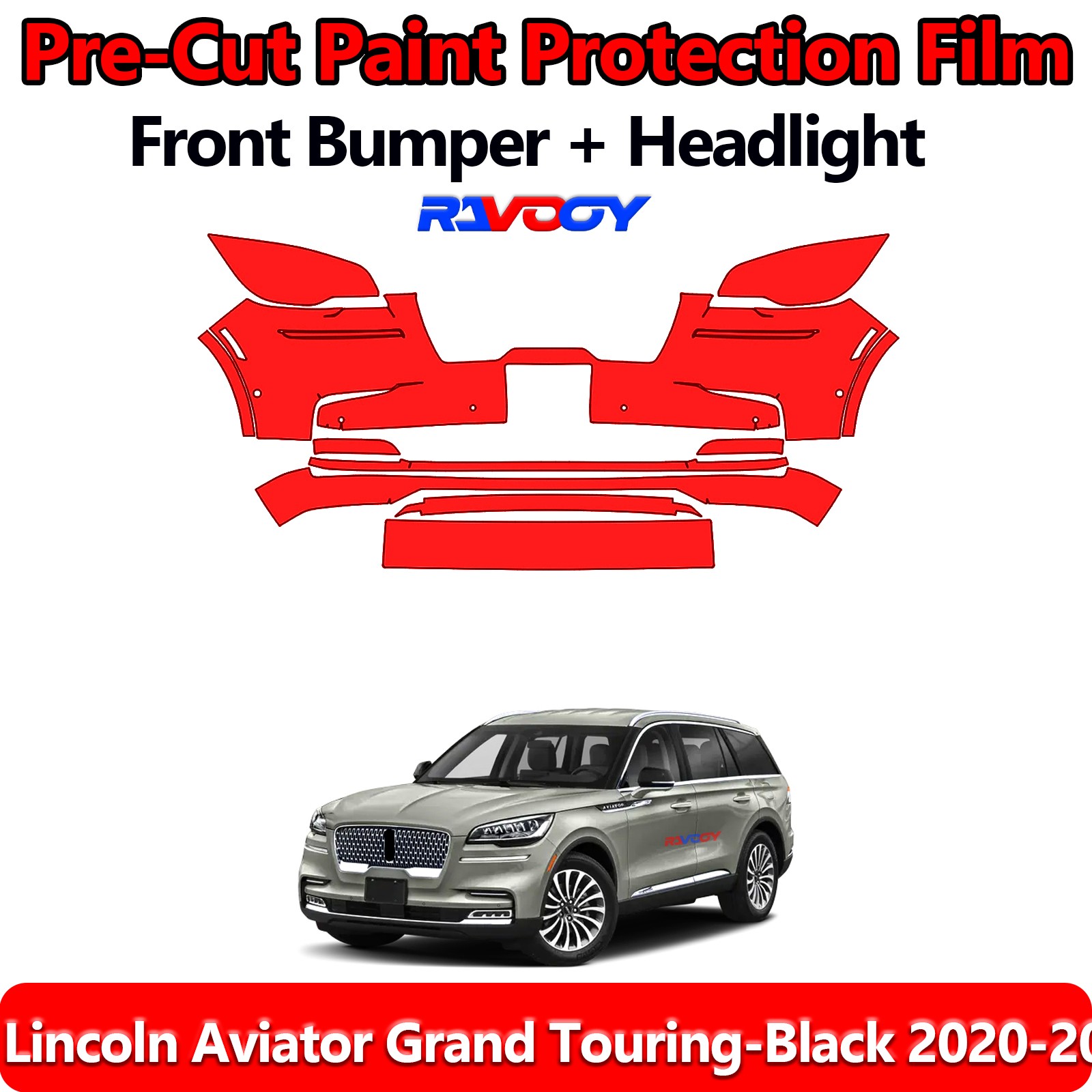 Front Bumper PPF Kit Film For Lincoln Aviator Grand Touring-Black 2020-2026