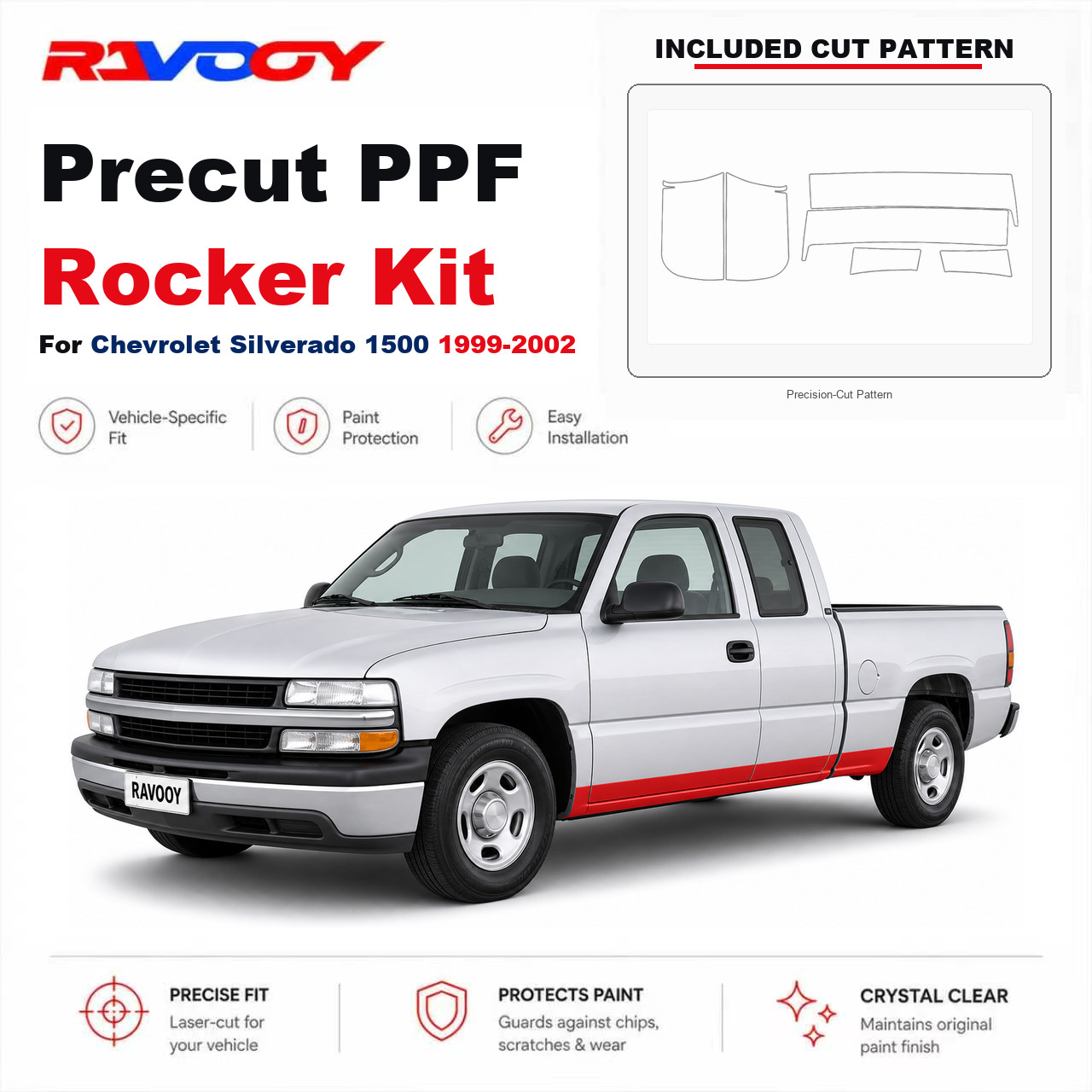 Precut PPF Rocker Panel Kit Clear Bra TPU For 1999-2002 Chevrolet Silverado 1500