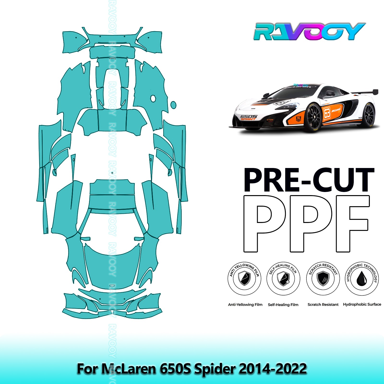 PreCut Paint Protection Film PPF For McLaren 650S Spider 2014-2022