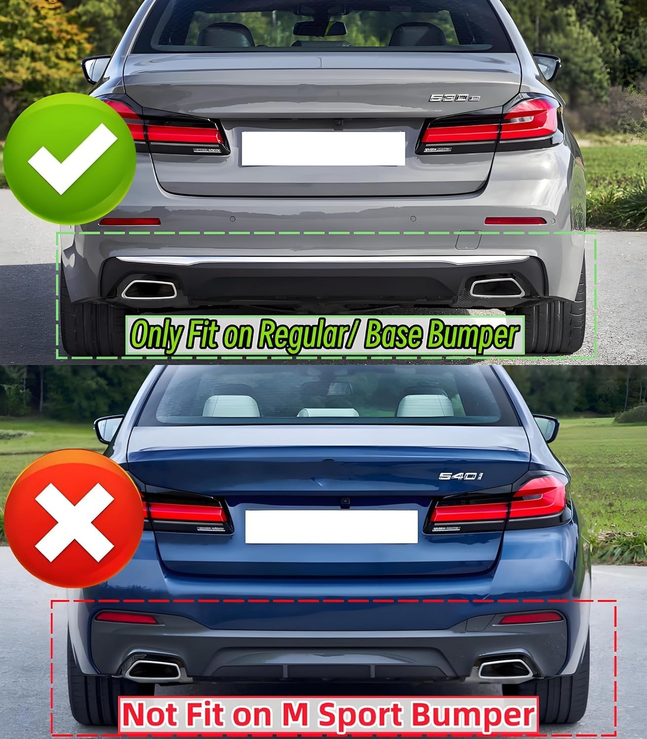 FOR 2021-2023 BMW 5 SERIES G30 LCI 530I 540I BASE REAR DIFFUSER LED GLOSS BLACK