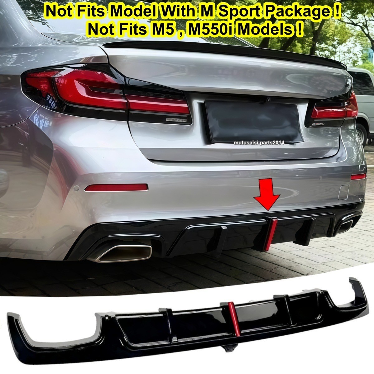 FOR 2021-2023 BMW 5 SERIES G30 LCI 530I 540I BASE REAR DIFFUSER LED GLOSS BLACK