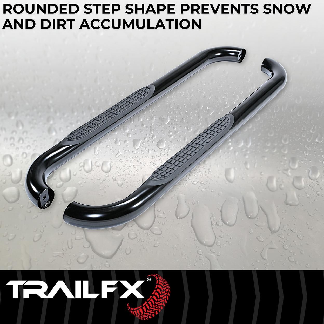 TrailFX 1130301093 3 Inch Round Bent Powder Coated Black Steel Without End Caps