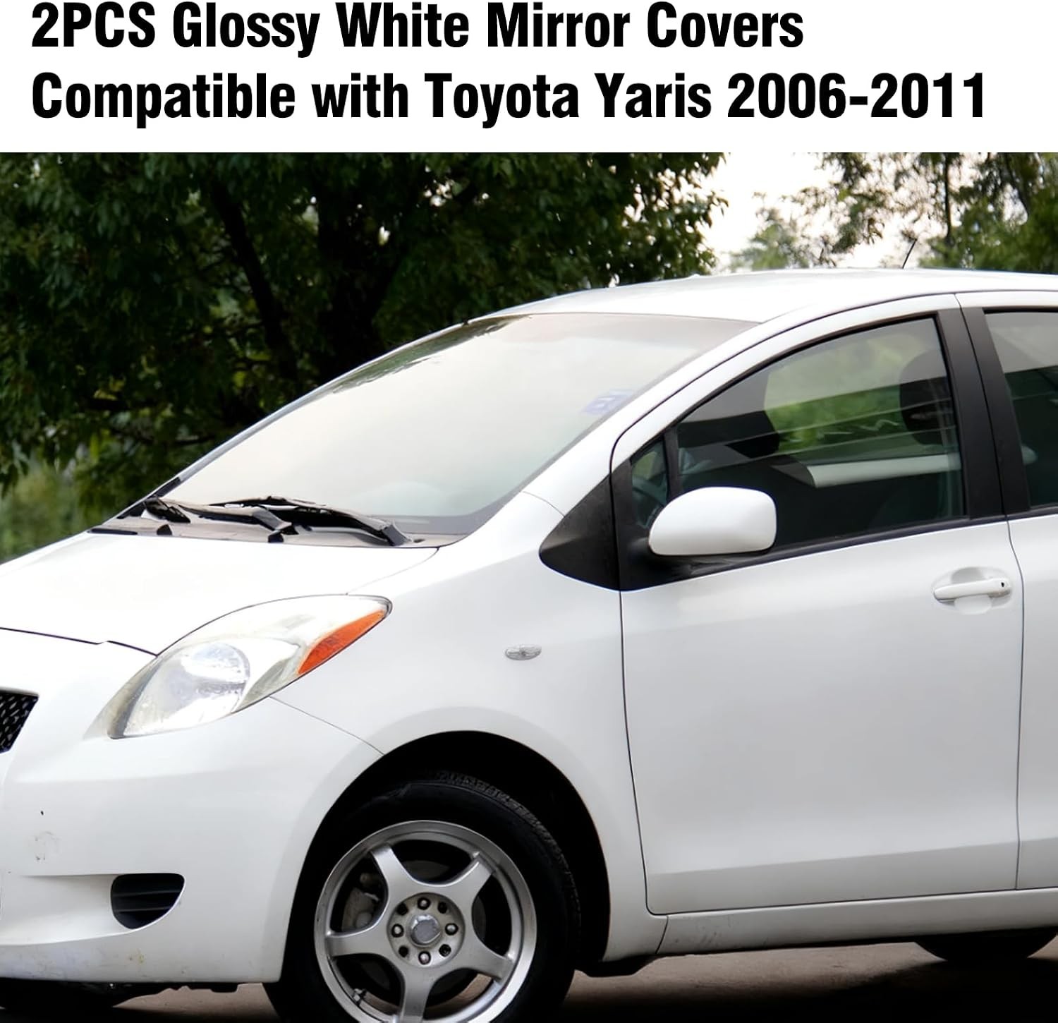 2PCS White Side Mirror Cover Clip-on Toyota Yaris 2006 2007 2008 2009 2010 2011
