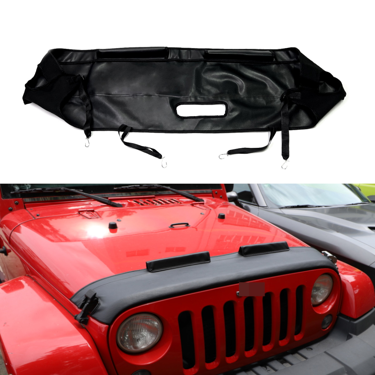 Leather Bonnet Bra Hood Cover Mask Protector Guard For Jeep Wrangler JK TJ 2007+