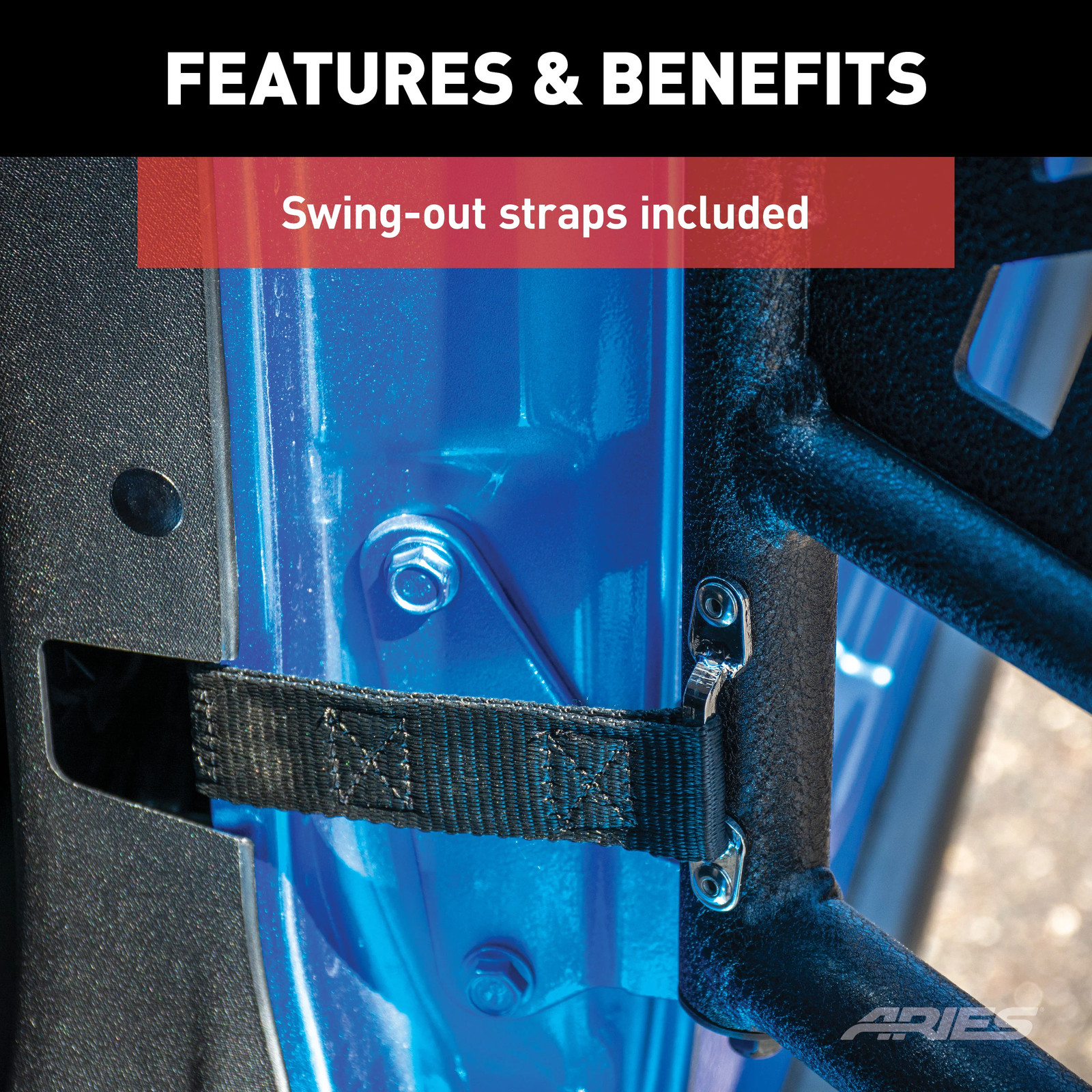 Aries Front Tubular Doors Textured Black Aluminum Set 2 for 07-18 Wrangler JK