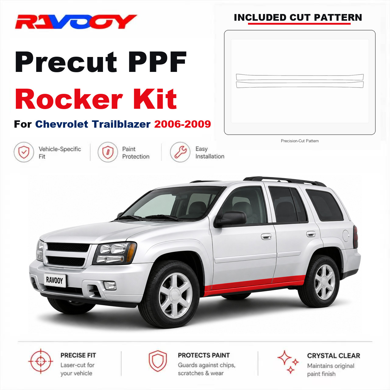 Precut PPF Rocker Panel Kit Clear Bra TPU For 2006-2009 Chevrolet Trailblazer