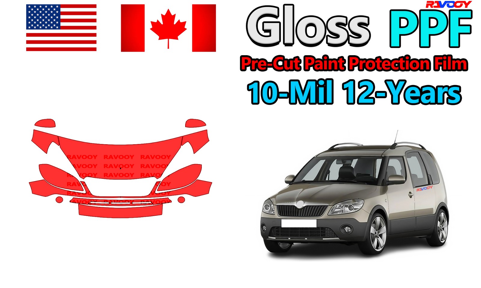 10mil Gloss PreCut PPF Paint Protection Film For Skoda Roomster Scout 2010-2015