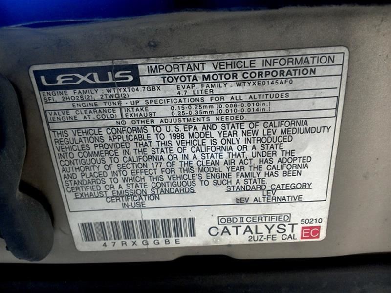 1998 LEXUS LX470 4.7L COWL VENT PANEL