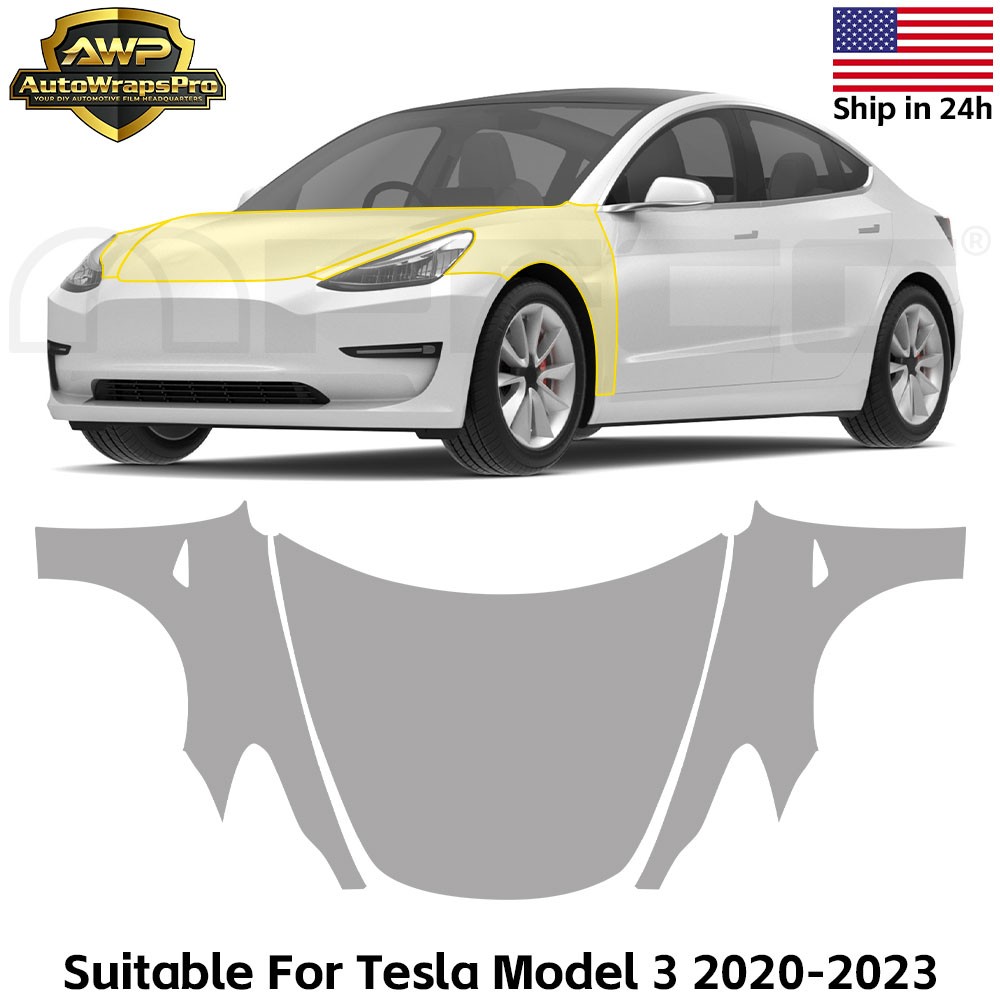 Tesla Model 3 2017-2023 Hood Fender PreCut Paint Protection Film Clear Bra PPF